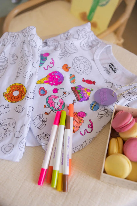 Donuts coloring pajama set with markers