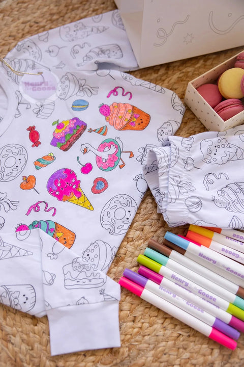 Donuts coloring pajama set with markers